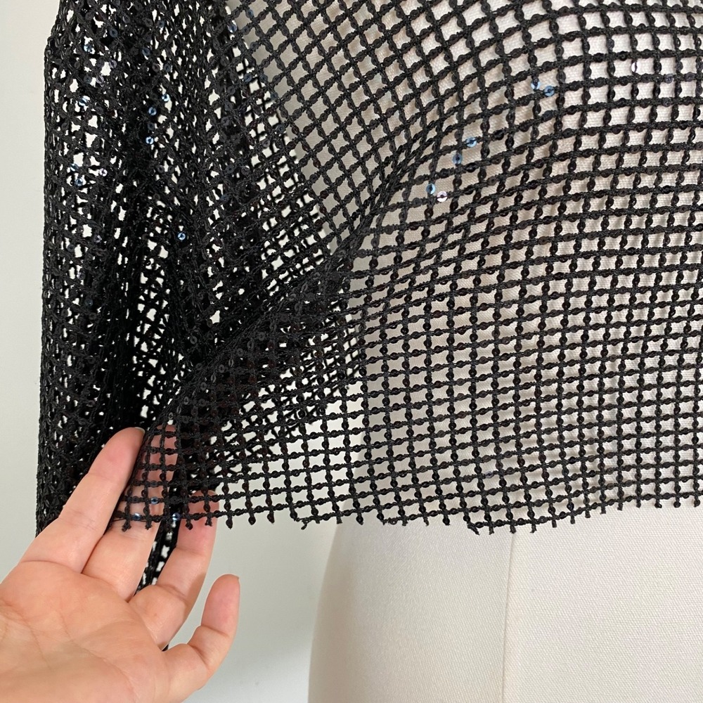 Womens Sequin Mesh Open Knit Cropped Top Size M/L Rave Whimsigoth Grunge Black - Picture 3 of 7